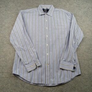 Nat Nast Shirt Mens Large Blue Stripe American Fit Button Front Casual